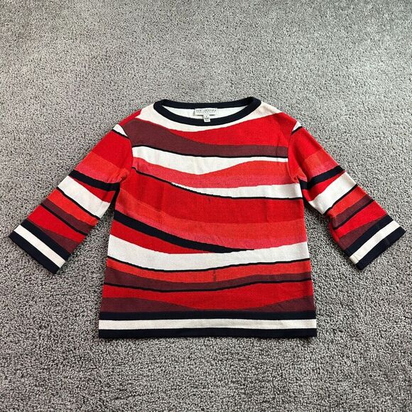 VINTAGE ST. JOHN Collection Top Womens Small Red White Geometric Wool Blend READ - Picture 2 of 15